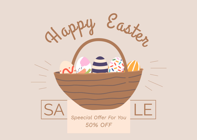 Template di design Wicker Basket Full of Traditional Painted Easter Eggs Card