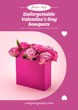 Flower Shop Ad with Bouquet for Valentine’s Day Postcard A6 Vertical Design Template