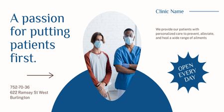 Egészségügyi Klinika promóciós hirdetése Twitter tervezősablon
