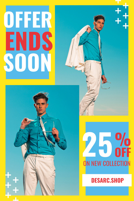 Fashion Ad with Man Wearing Suit in Blue Pinterest tervezősablon