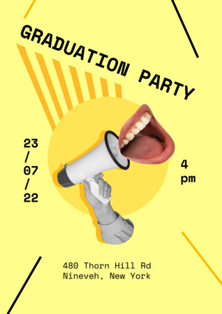 Bright Graduation Party Announcement with Funny Mouth Poster B2 Πρότυπο σχεδίασης