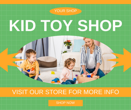 Plantilla de diseño de Oferta de tienda de juguetes para niños con familia feliz Facebook 