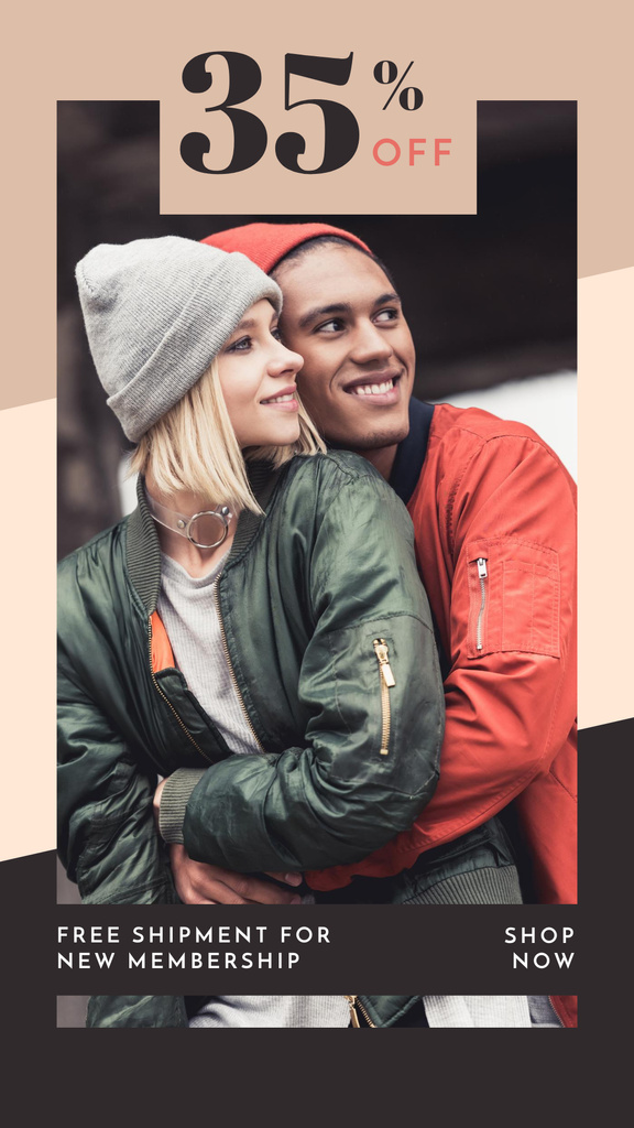 Discount Offer with Young Stylish Couple Instagram Story Modelo de Design