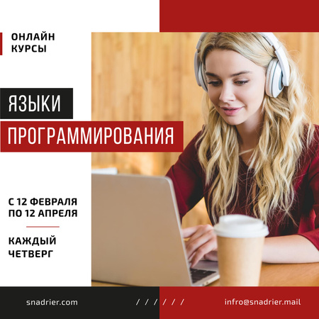 IT Courses Announcement Woman Working on Laptop Instagram AD – шаблон для дизайна
