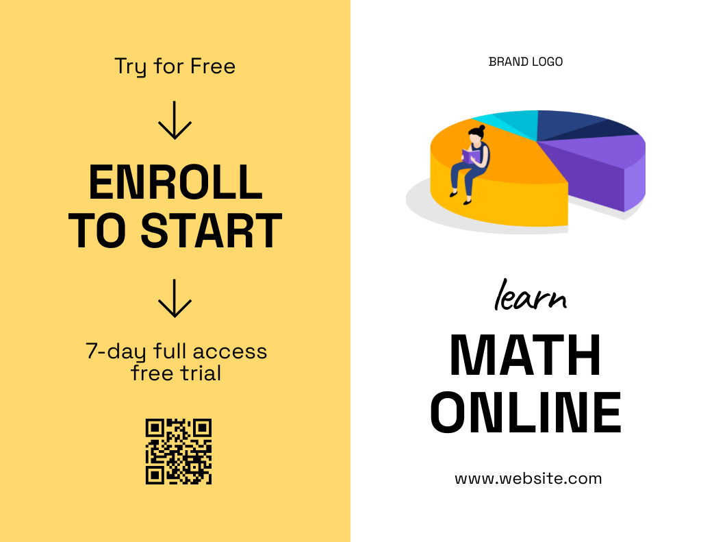 Math Online Courses Ad on Yellow Brochure 8.5x11in Bi-fold Design Template
