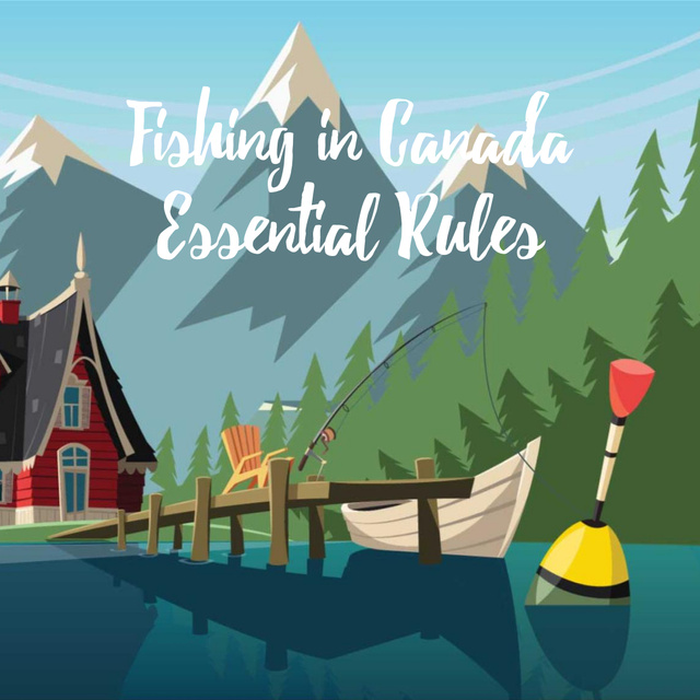Boat and fishing rod on mountain lake Animated Post – шаблон для дизайна