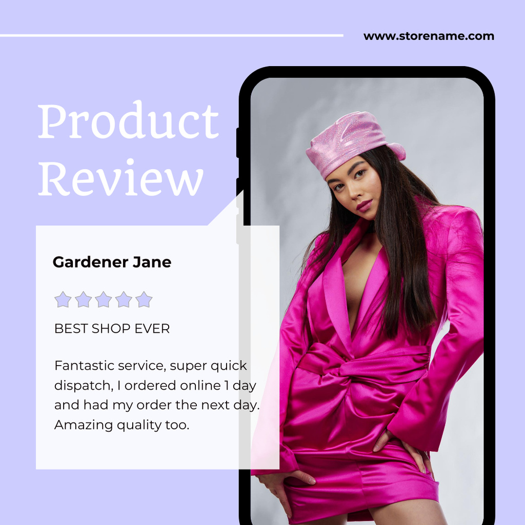Platilla de diseño Fashion Store Review with Woman in Trendy Outfit Instagram AD