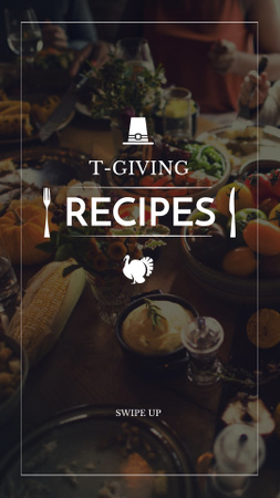 Ontwerpsjabloon van Instagram Story van thanksgiving recepten ad met feestelijke tabel