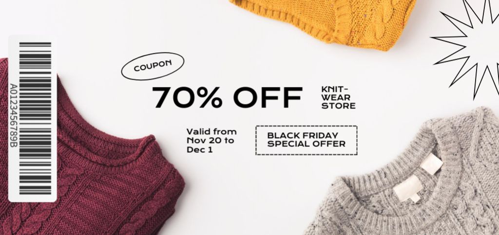 Template di design Black Friday's Special Offer of Knitwear Coupon Din Large