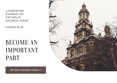 Church Invitation with Old Cathedral Flyer A6 Horizontal Design Template