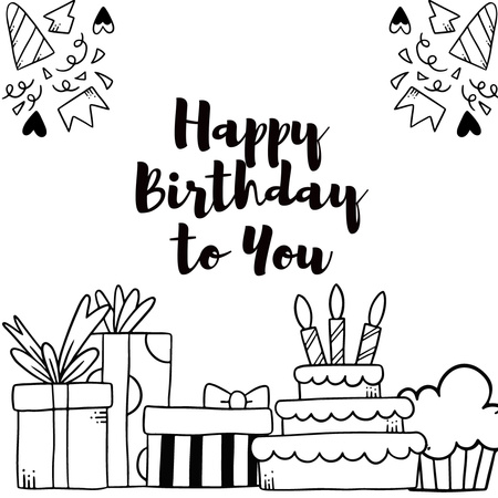 Happy Birthday with Black and White Drawing Instagram Design Template