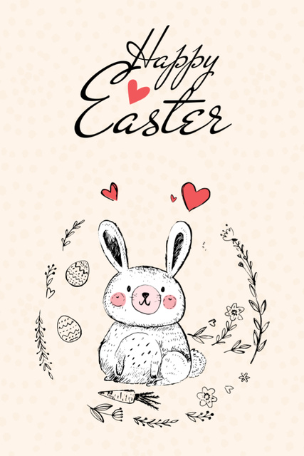 Ontwerpsjabloon van Postcard 4x6in Vertical van Easter Greeting With Cute Bunny