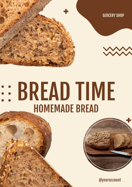 Grocery Store Promotion with Fresh Bread Posterデザインテンプレート