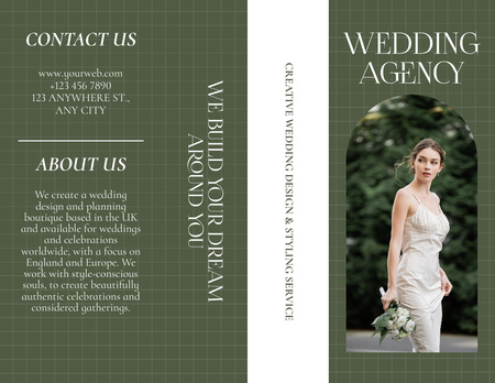 Wedding Agency Ad with Beautiful Young Bride on Green Brochure 8.5x11in Design Template