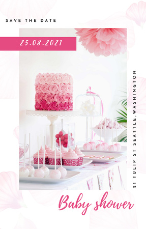 Sweet Baby Shower Announcement With Pink Cakes Invitation 4.6x7.2in Šablona návrhu