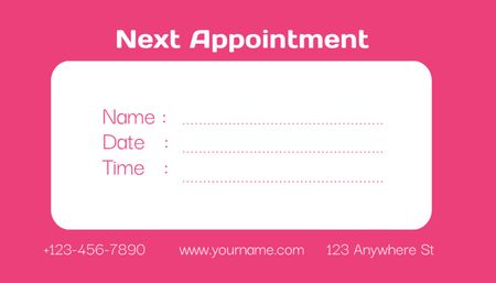 Reminder of Visit to Dentist on Pink Business Card US Design Template