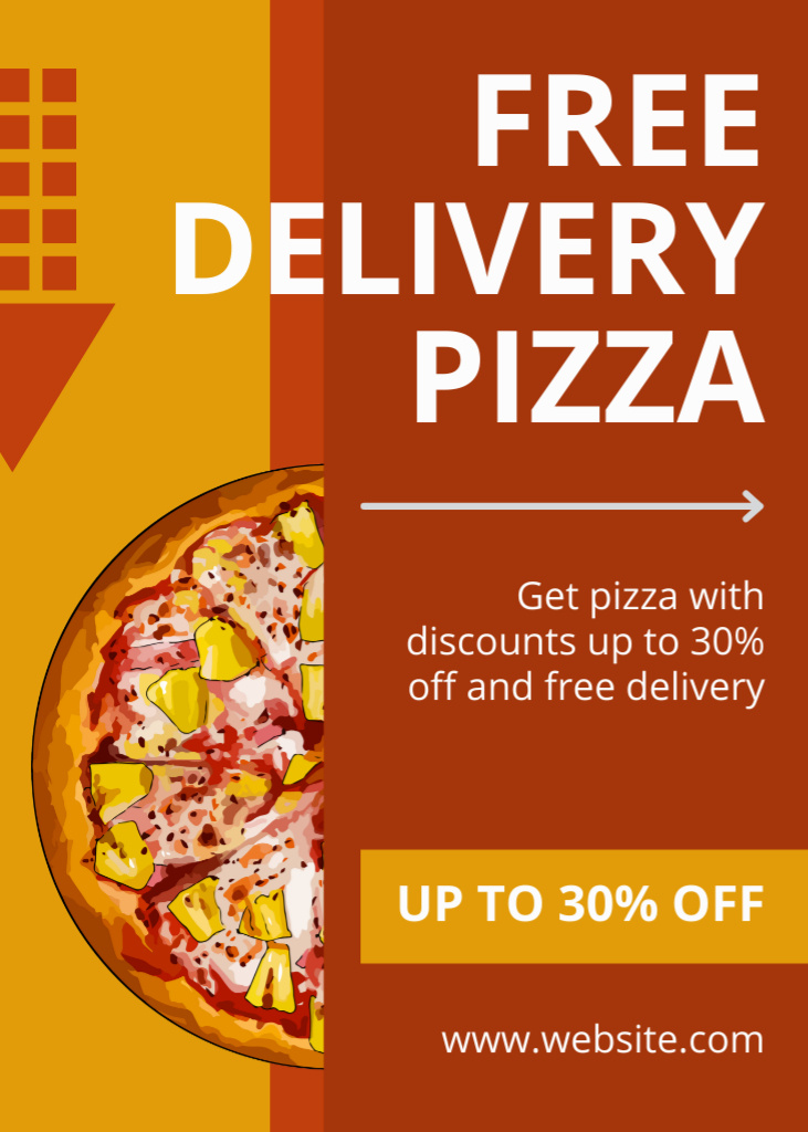 Free Pizza Delivery Announcement on Orange Flayerデザインテンプレート