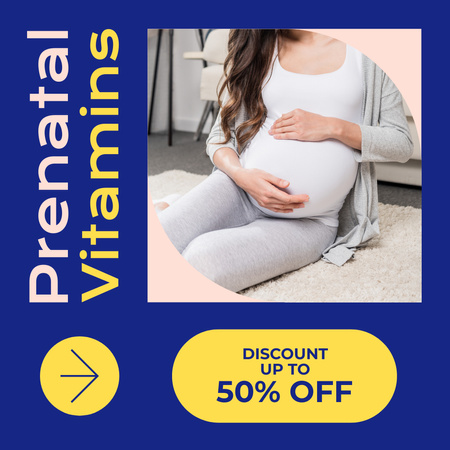 Plantilla de diseño de Oferta de Vitaminas Prenatales con Descuento en Azul Instagram AD 