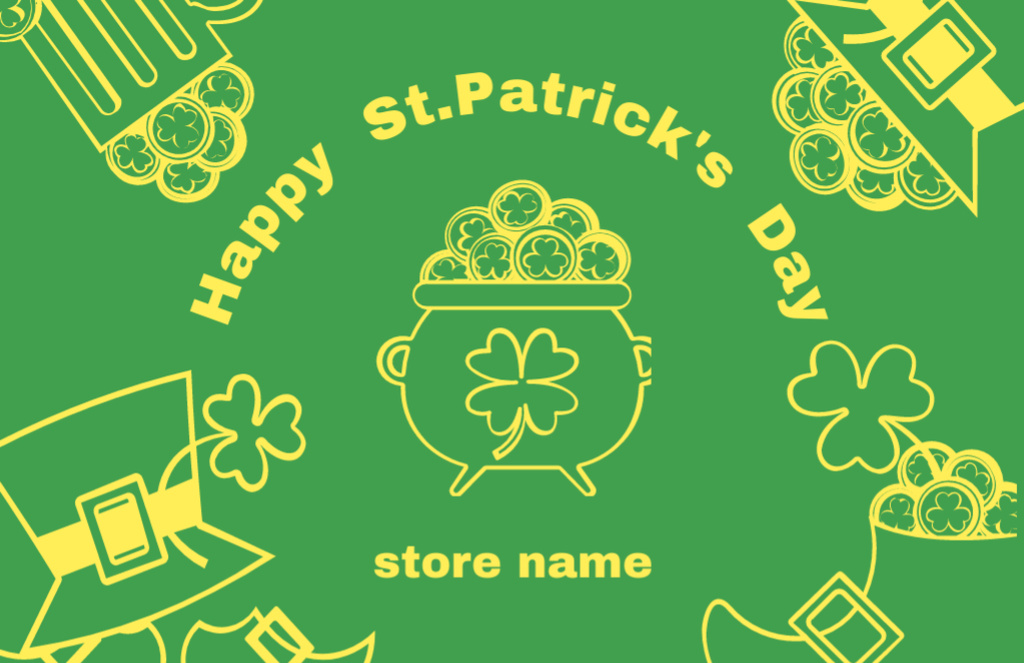 Wishes of Fortune for St. Patrick's Day with Pot of Gold Thank You Card 5.5x8.5in – шаблон для дизайна