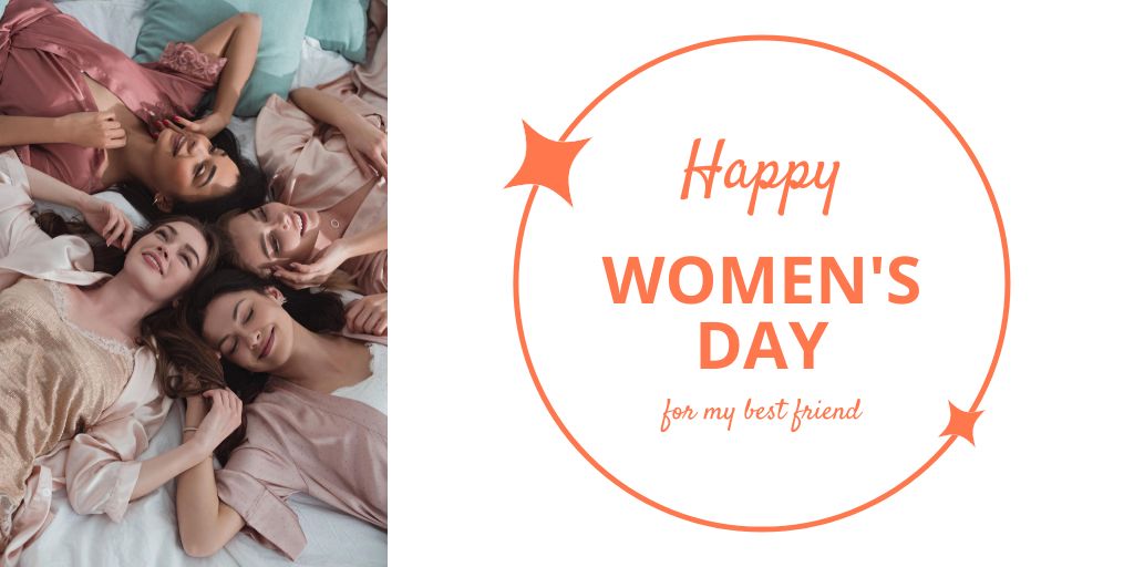 International Women's Day with Young Happy Women Twitter tervezősablon
