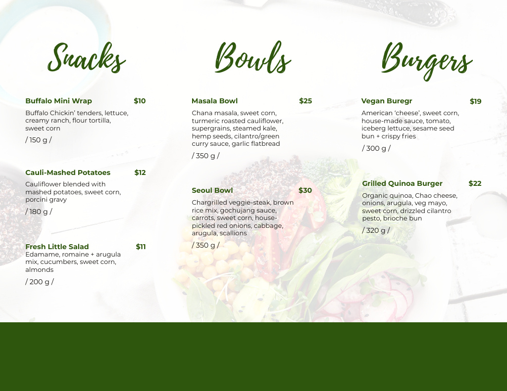 Seasonal Dishes List With Vegetables Menu 11x8.5in Tri-Fold Design Template