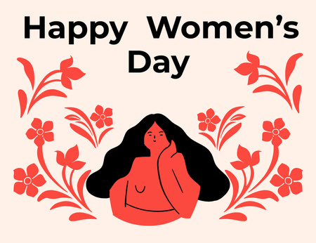Women's Day Greeting with Illustration of Beautiful Woman Thank You Card 5.5x4in Horizontal Design Template