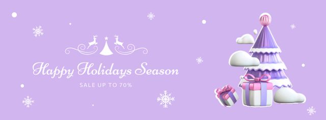 Christmas and New Year Sale with Holiday Symbols in Violet Facebook coverデザインテンプレート