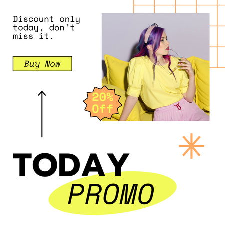 Ontwerpsjabloon van Instagram van Verkoop van vrouwelijke modekleding met vrouw met paars haar