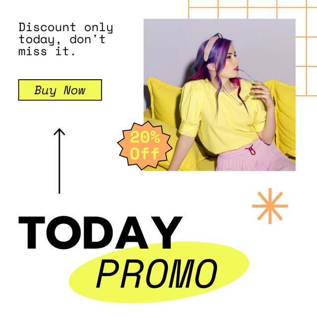 Female Fashion Clothes Sale with Woman with Purple Hair Instagram Design Template