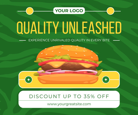 Discount Offer with Illustration of Burger Facebook Design Template