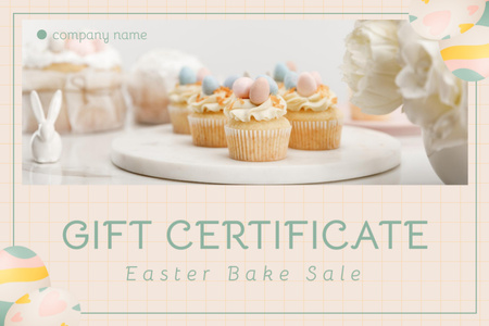 Easter Bake Sale Ad with Tasty Cupcakes Decorated with Colorful Eggs Gift Certificate Design Template