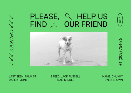 Designvorlage Green Announcement about Missing Domestic Dog für Flyer 5x7in Horizontal