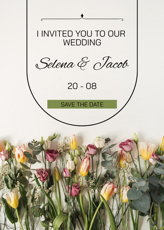 Wedding Celebration Announcement in Floral Style Invitation Tasarım Şablonu
