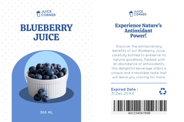 Designvorlage Healthy Blueberry Juice In Package Offer für Label