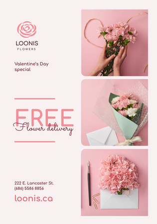 Valentines Day Flowers Delivery Offer  Poster 28x40in Design Template