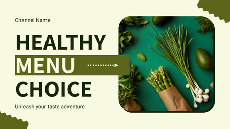 Terveellisen ruokamenun mainos vihreillä Youtube Thumbnail Design Template