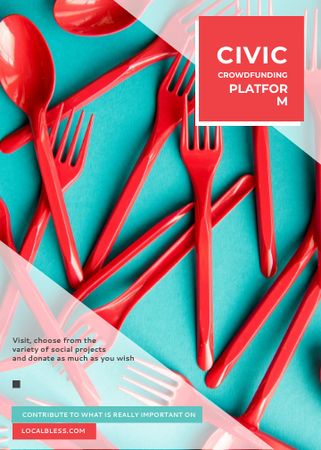 Crowdfunding Platform Red Plastic Tableware Flayer Design Template