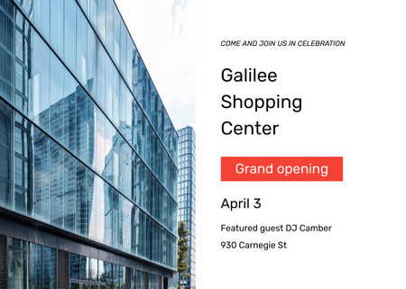 Shopping Center Opening with Skyscraper Flyer 5x7in Horizontal Design Template