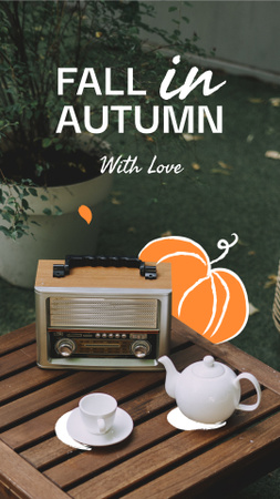 Autumn Inspiration with Teapot and Vintage Radio Instagram Story Design Template