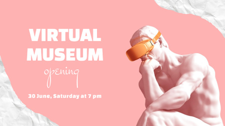Designvorlage Ankündigung eines virtuellen Museumsrundgangs mit rosa Marmorstatue für FB event cover