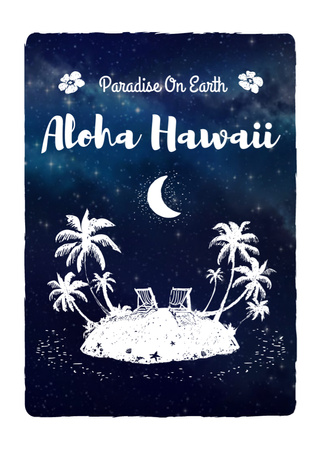 Hawaii Island Illustration Under Night Sky Postcard 5x7in Vertical Design Template