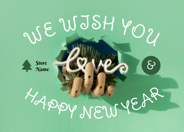 Modèle de visuel New Year Cute Holiday Wishes with Twig in Hand - Postcard 5x7in