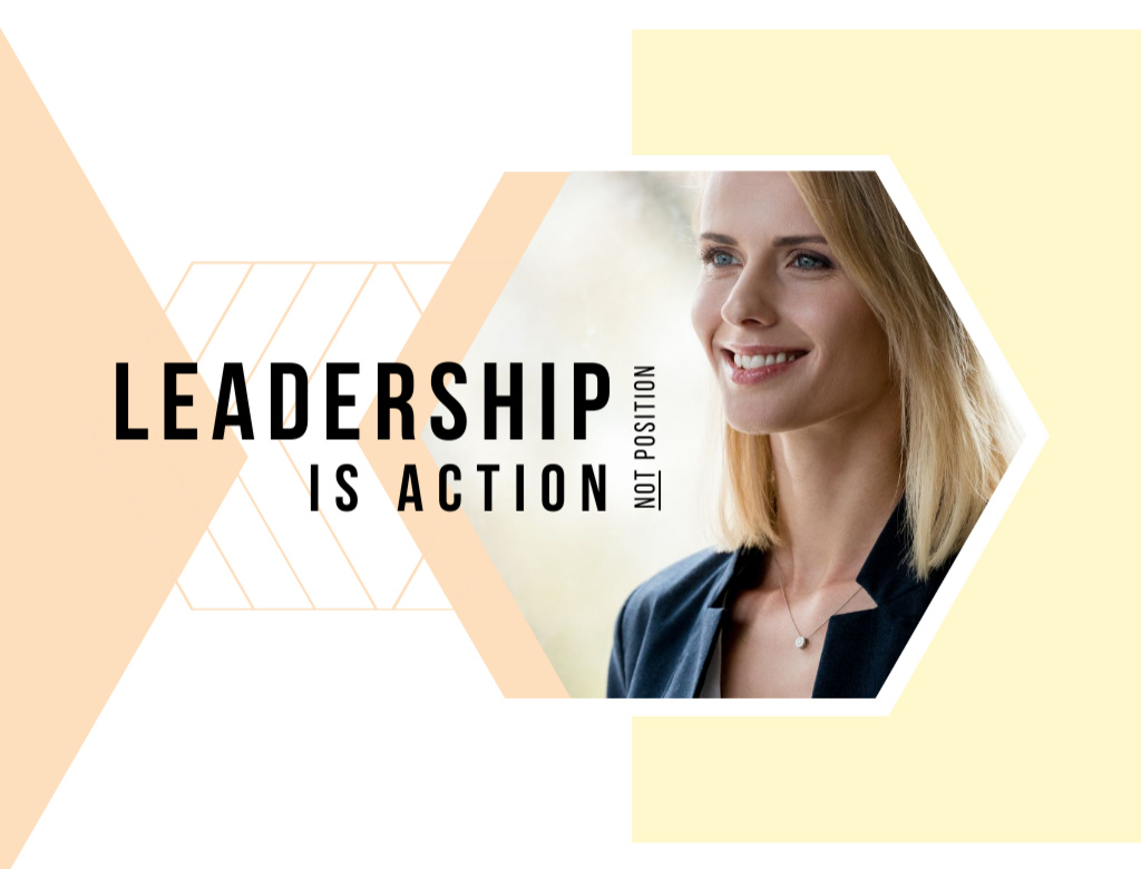 Ontwerpsjabloon van Postcard 4.2x5.5in van Lovely Leadership Concept With Confident Woman And Quote