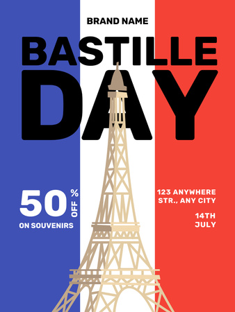 Plantilla de diseño de Oferta de descuento para el feriado del Día de la Bastilla Poster US 