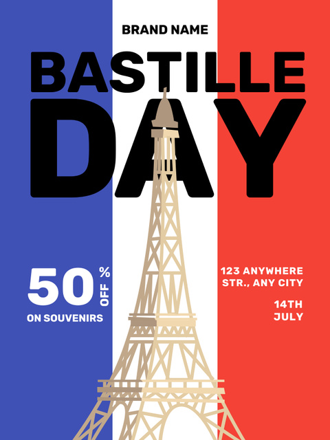 Discount Offer for the Bastille Day Holiday Poster US Modelo de Design