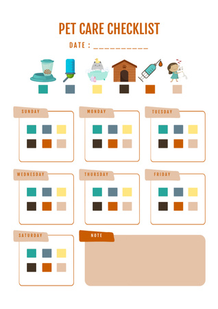 Pet care illustrated checklist Schedule Planner Design Template