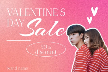 Valentine's Day Discount Announcement with Young Couple Postcard 4x6in Design Template