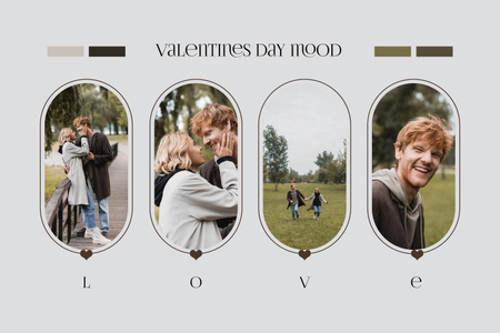 Genç Güzel Çift ile Romantik Kolaj Mood Board Tasarım Şablonu