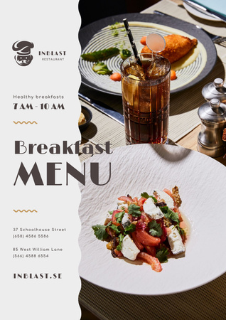 Breakfast Menu Offer with Greens and Vegetables Posterデザインテンプレート