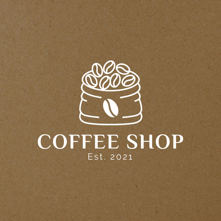 Ontwerpsjabloon van Logo 1080x1080px van Reputable Coffee Shop With Coffee Beans In Sack